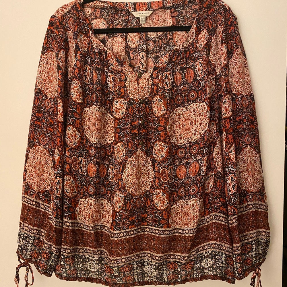 Lucky Brand Border Printed Peasant Shirt